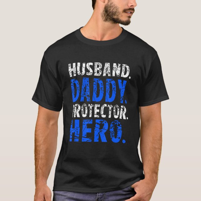 Camiseta Mens Husband Daddy Protector Hero Happy Fathers Da (Anverso)