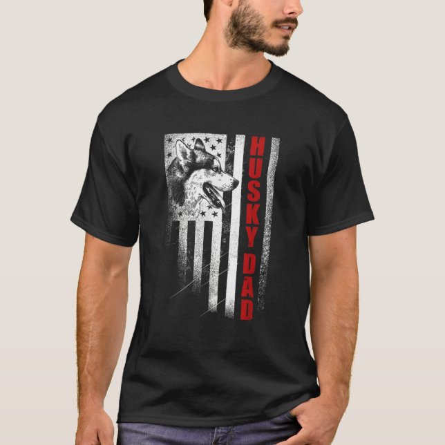 Camiseta Mens Husky   Siberian Husky Dad American Flag Dog (Anverso)