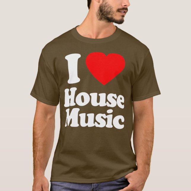 Camiseta Mens I Love House Music Heart Souvenir Funny (Anverso)