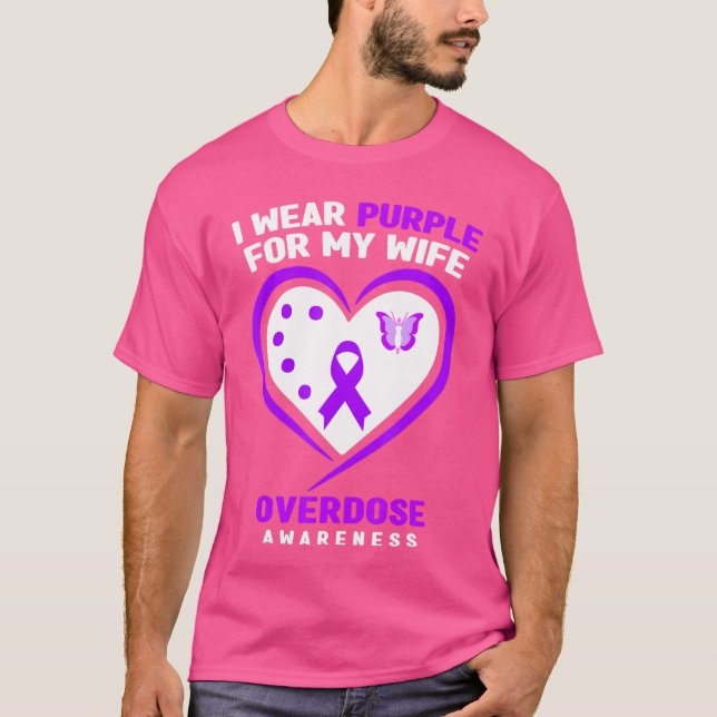Camiseta Mens I Wear Purple For My Wife Overdose Awareness  (Anverso)