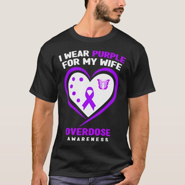 Camiseta Mens I Wear Purple For My Wife Overdose Awareness  (Anverso)