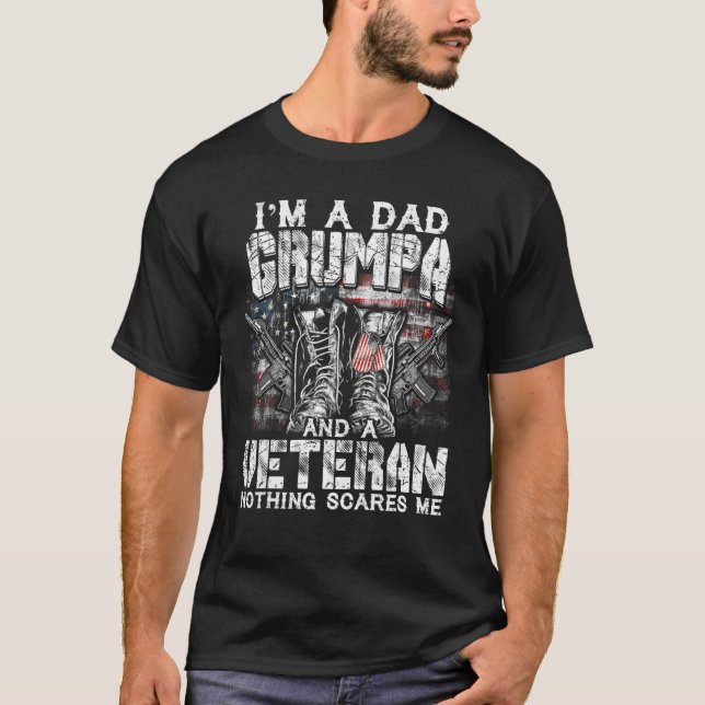 Camiseta Mens I'm A Dad Grumpa Veteran Nothing Scares Me Pr (Anverso)