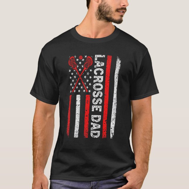 Camiseta Mens Lacrosse Dad American Flag Dad Lacrosse Fathe (Anverso)