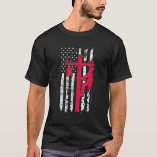 Camiseta Mens Lineman USA American Flag Electrician Line Wo