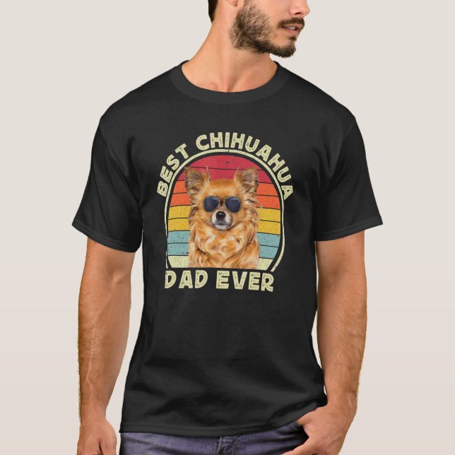 Camiseta Mens Long Haired Hair Brown Chihuahua Dad Chiwawa  (Anverso)