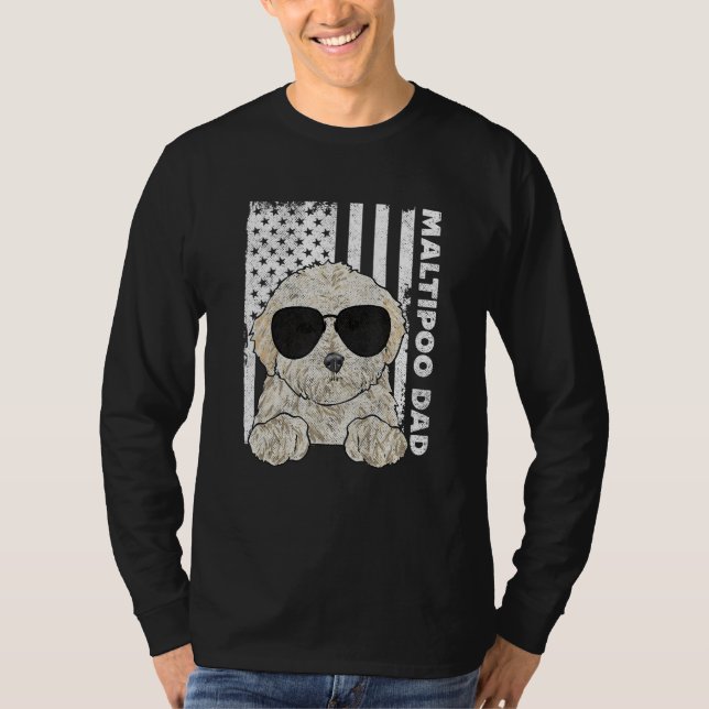 Camiseta Mens Maltipoo Dad American Flag Maltipoo (Anverso)