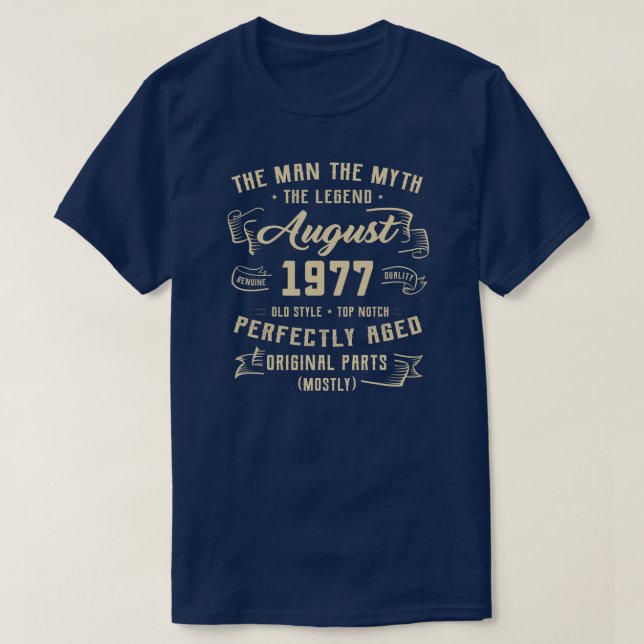Camiseta Mens Man Myth Legend August 1977 45th Birthday (Diseño del anverso)
