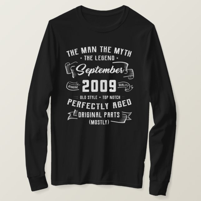 Camiseta Mens Man Myth Legend September 2009 13th Birthday (Anverso del diseño)