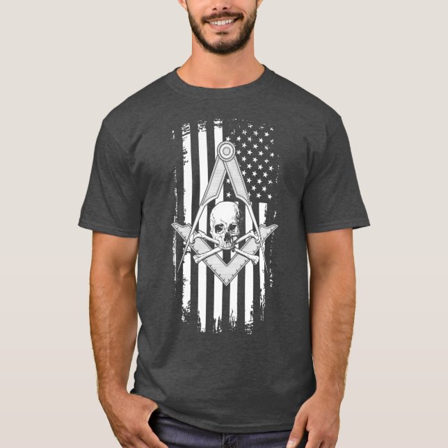 Camiseta Mens Master Mason Bandera Americana Skull Masónico (Anverso)