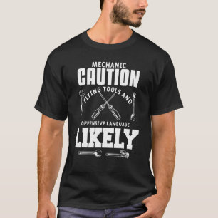 Camiseta Mens Mechanic Caution Car Auto Mechaner Engineer