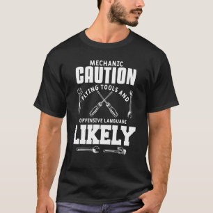 Camiseta Mens Mechanic Caution Car Auto Mechaner Engineer