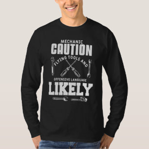 Camiseta Mens Mechanic Caution Car Auto Mechaner Engineer
