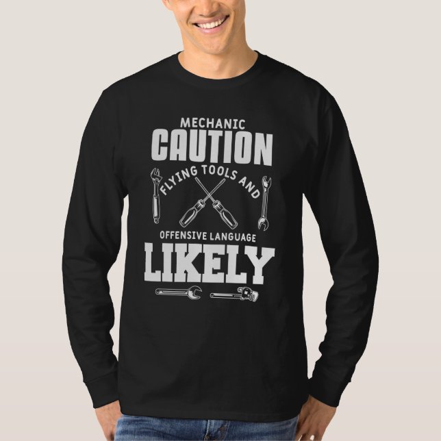 Camiseta Mens Mechanic Caution Car Auto Mechaner Engineer (Anverso)