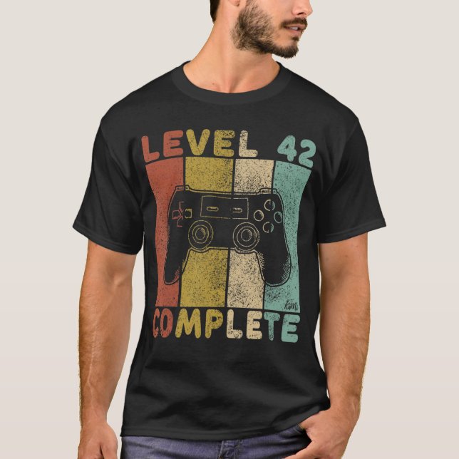 Camiseta Mens Mens 42nd Birthday Men Gaming Level 42 Comple (Anverso)