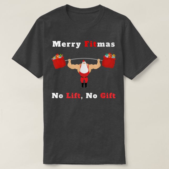 Camiseta Mens Merry Fitmas, sin ascensor, sin regalo Santa  (Diseño del anverso)