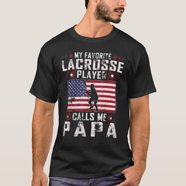 Camiseta Mens Mi jugador favorito de Lacrosse Me Llama Papa (Anverso)