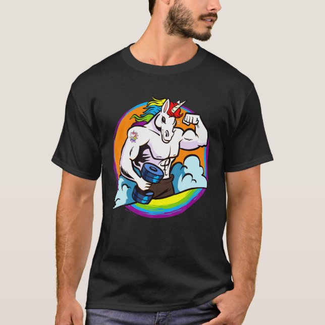 Camiseta Mens Musf Buff Unicornio Arcoiris , Halterofilia (Anverso)