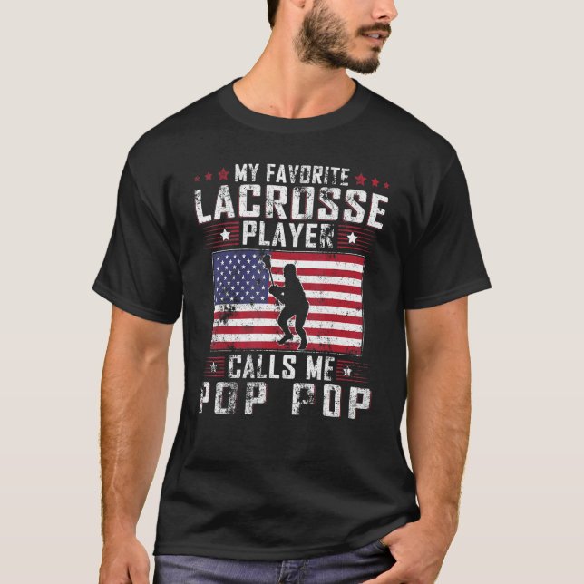 Camiseta Mens My Favorite Lacrosse Player Calls Me Pop Pop  (Anverso)