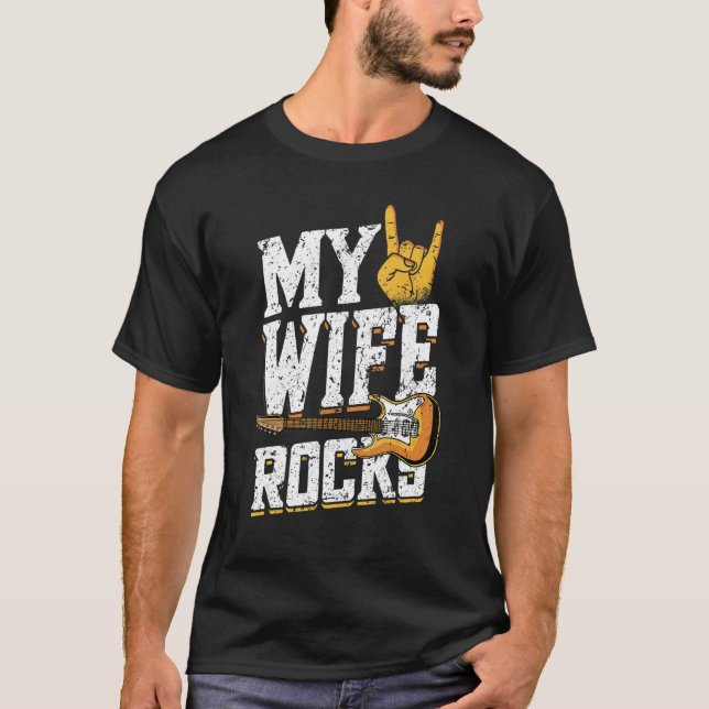 Camiseta Mens My Wife Rocea Guitarra Electrónica Rock (Anverso)
