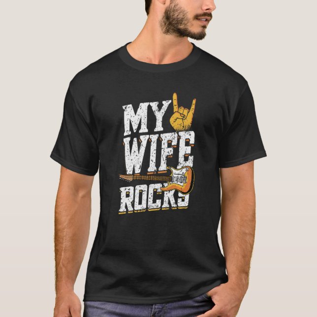 Camiseta Mens My Wife Rocea Guitarra Electrónica Rock (Anverso)