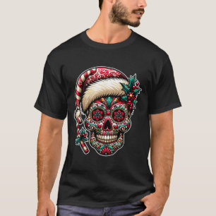 Camiseta Mens Navidad Azúcar Calavera Santa Sombrero Día De