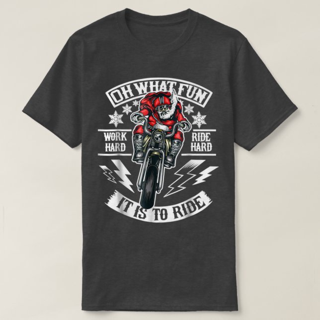 Camiseta Mens Navidades Motocicleta Santa Biker qué diverti (Diseño del anverso)