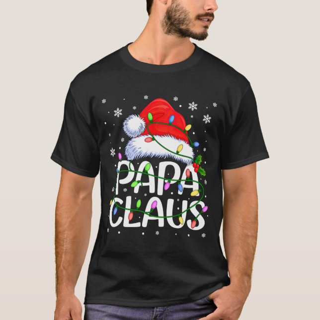 Camiseta Mens Papa Claus Christmas Lights Long Sleeve  (Anverso)