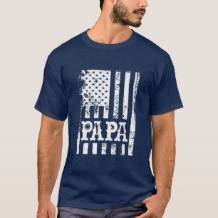 Camiseta Mens Papa Fishing Fathers Day Idea With USA FlagVe