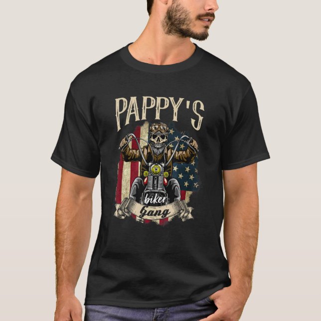 Camiseta Mens Pappy Biker Bandera De Banda Pappy monta Bici (Anverso)