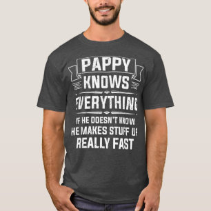 Camiseta Mens Pappy Knows Everything  Funny Grandpa Father'