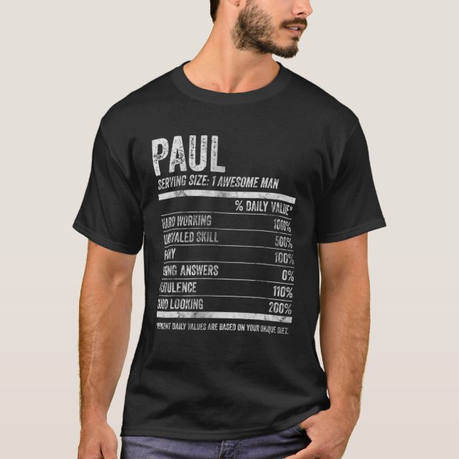 Camiseta Mens Paul Nutrición Nombre personalizado Funny Nom (Anverso)