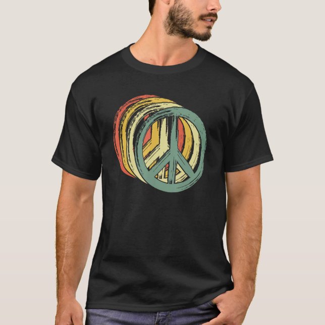 Camiseta Mens Peace Sign Hippie 60s 70s 1960s Trippy Groovy (Anverso)