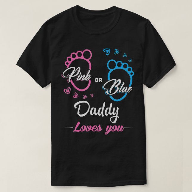 Camiseta Mens Pink o Blue Daddy ama a su mujer (Diseño del anverso)