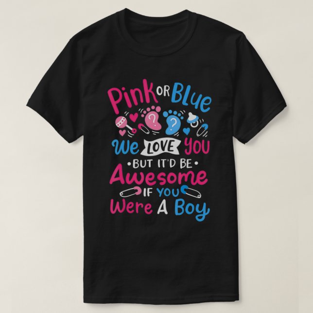 Camiseta Mens Pink or Blue Boy Gender Reveal Party  (Diseño del anverso)