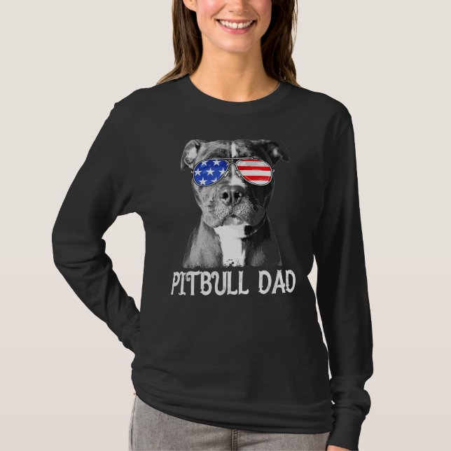 Camiseta Mens Pitbull Dad Dad American Flag Patriotic Dog 4 (Anverso)
