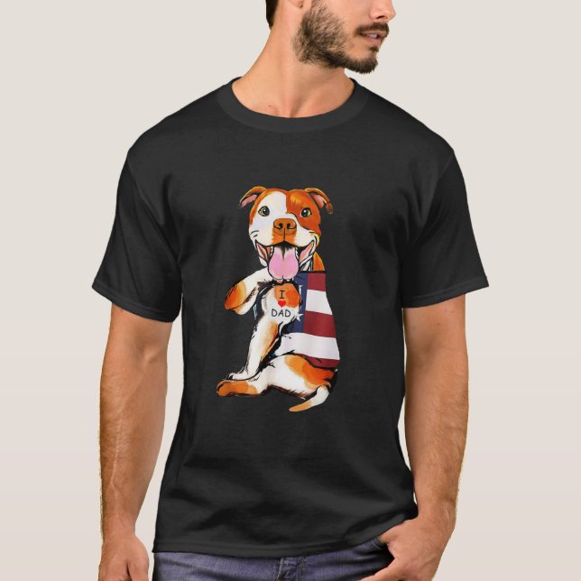 Camiseta Mens PitBull Dog Tattoo I Love Dad  (Anverso)