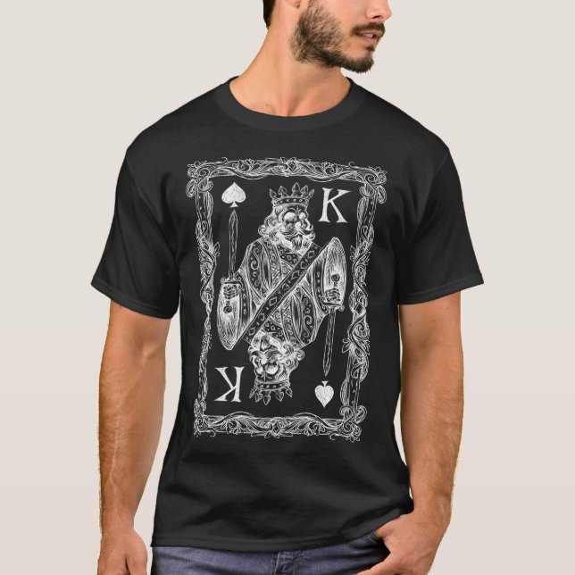 Camiseta Mens Poker Spade King Skeleton King with Sword  (Anverso)