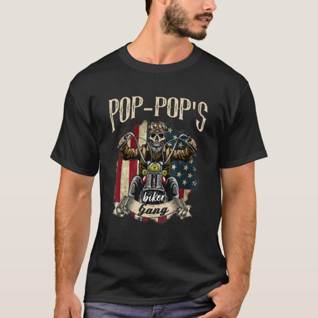 Camiseta Mens Pop Pop Biker Bandera De Banda Pop Viaja En B (Anverso)