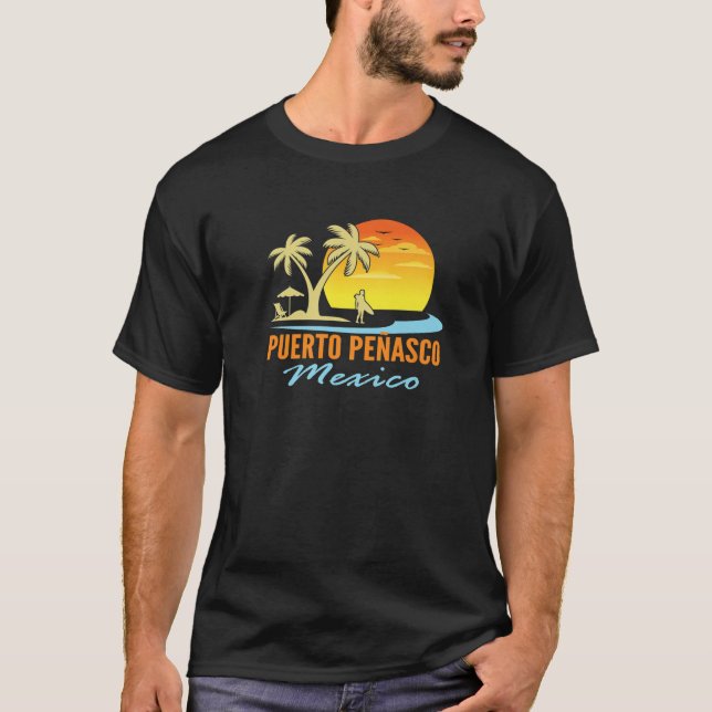 Camiseta Mens Puerto Penasco México Playa Palmeras Sunset (Anverso)