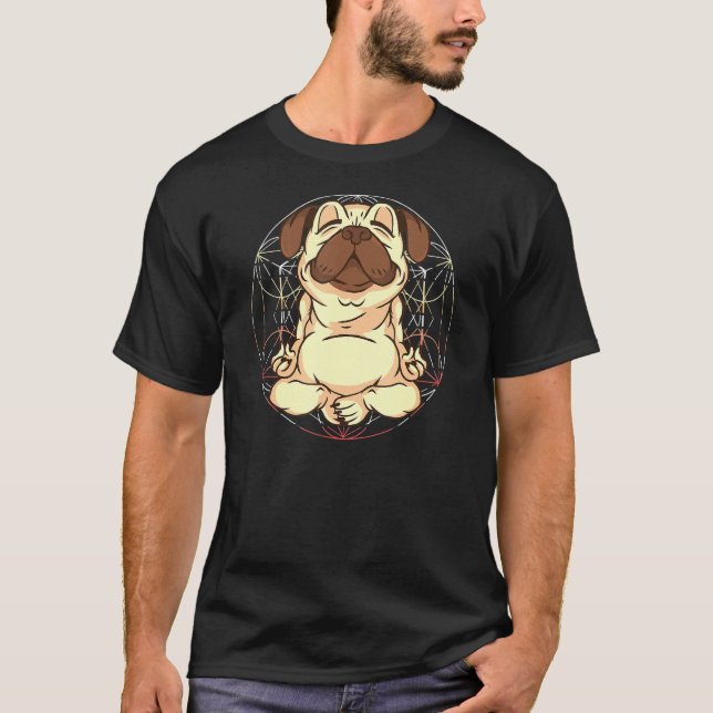 Camiseta Mens Pug Puppy Yoga I Meditación Perro Amor Animal (Anverso)