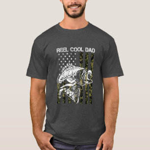 Camiseta Mens Reel Cool Dad Fishing American Flag Camo 4th