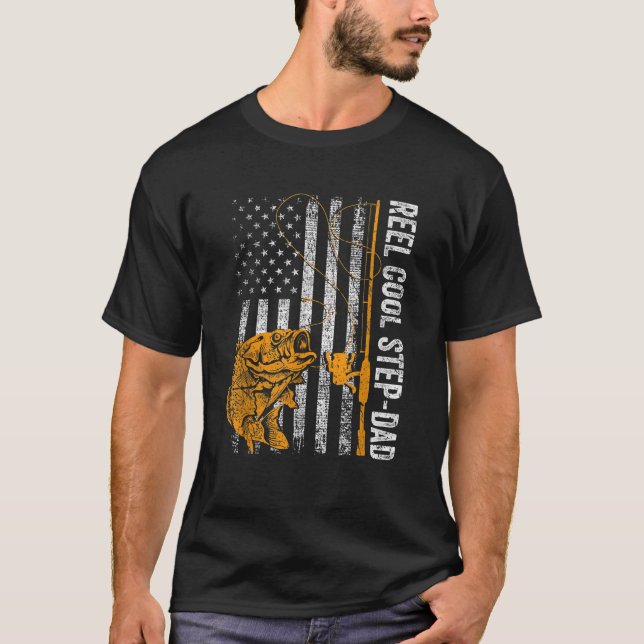 Camiseta Mens Reel Guay Step Dad Shirt American Flag Fishin (Anverso)