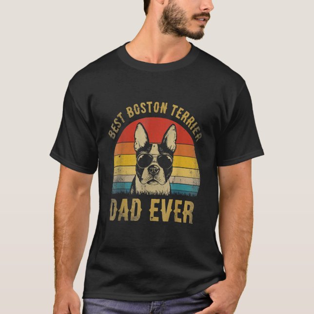 Camiseta Mens Retro Best Boston Terrier Dad Ever Fathers Da (Anverso)