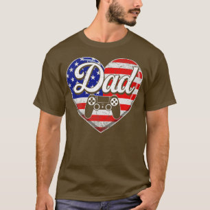 Camiseta Mens Retro USA Flag Heart Video Game Dad Father's