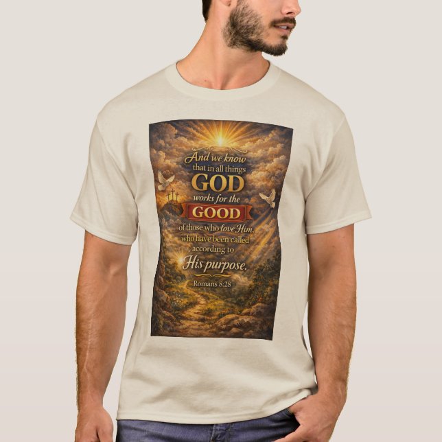 Camiseta Men's Romans 8:28 Christian Tee Shirt (Anverso)
