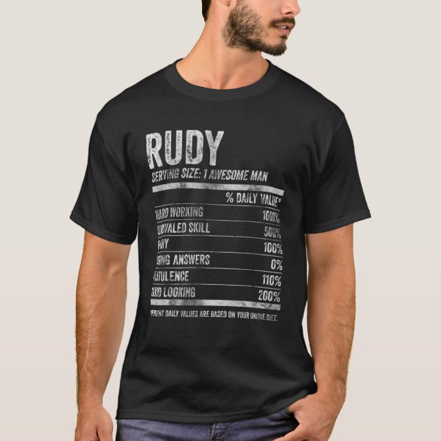 Camiseta Mens Rudy Nutrición Nombre Personalizado Funny Nom (Anverso)