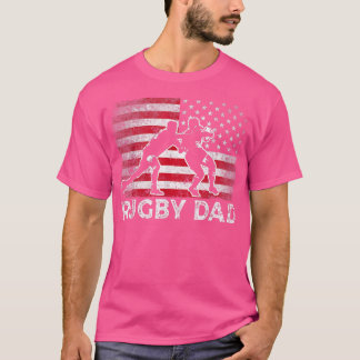 Camiseta Mens Rugby Dad Vintage American Flag Retro Padre