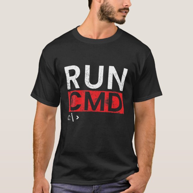 Camiseta Mens RUN CMD Programmer System Admin Computer Scie (Anverso)