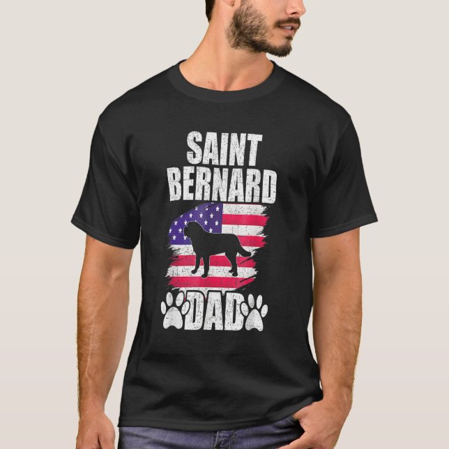 Camiseta Mens Saint Bernard Dad Dog  American US Flag Fathe (Anverso)