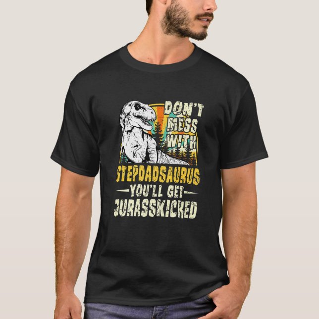 Camiseta Mens Stepdad Rex Saurus Papasaurus Dinosaurios Hom (Anverso)